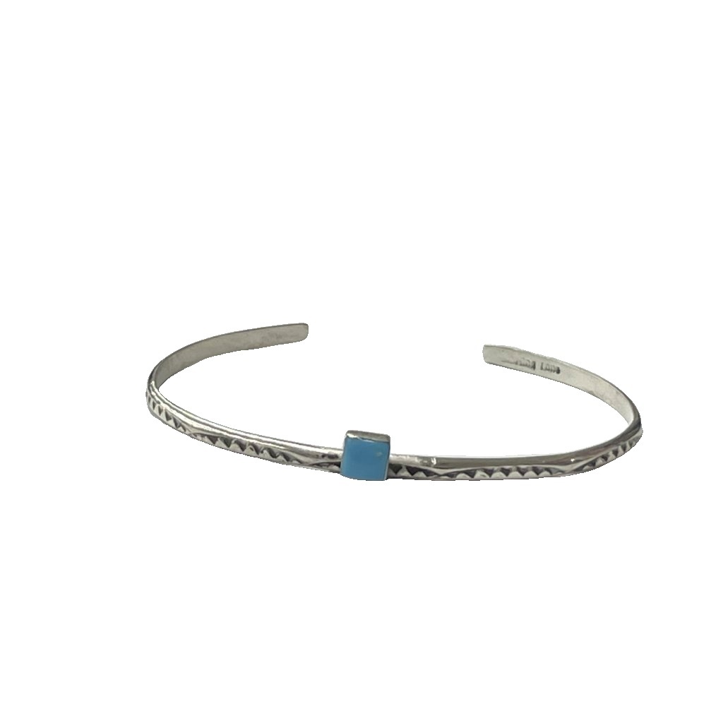 sterling刻印 Lambert Tahe ロイストンターコイズ バングル スクエアカット スタンプワーク シルバー ブレスレット拍卖