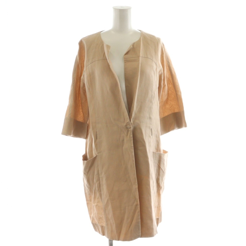 エポカ EPOCA ノーカラージャケット ロング 麻 リネン 40 ベージュ M5A06-154-40 /AN19 レディース拍卖