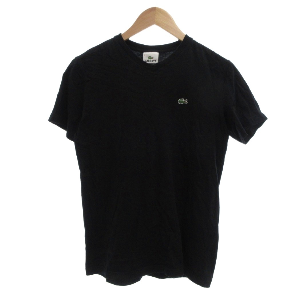 ラコステ LACOSTE Tシャツ Vネック ロゴワッペン 半袖 2 黒 ブラック /BS ■YHS4 メンズ拍卖