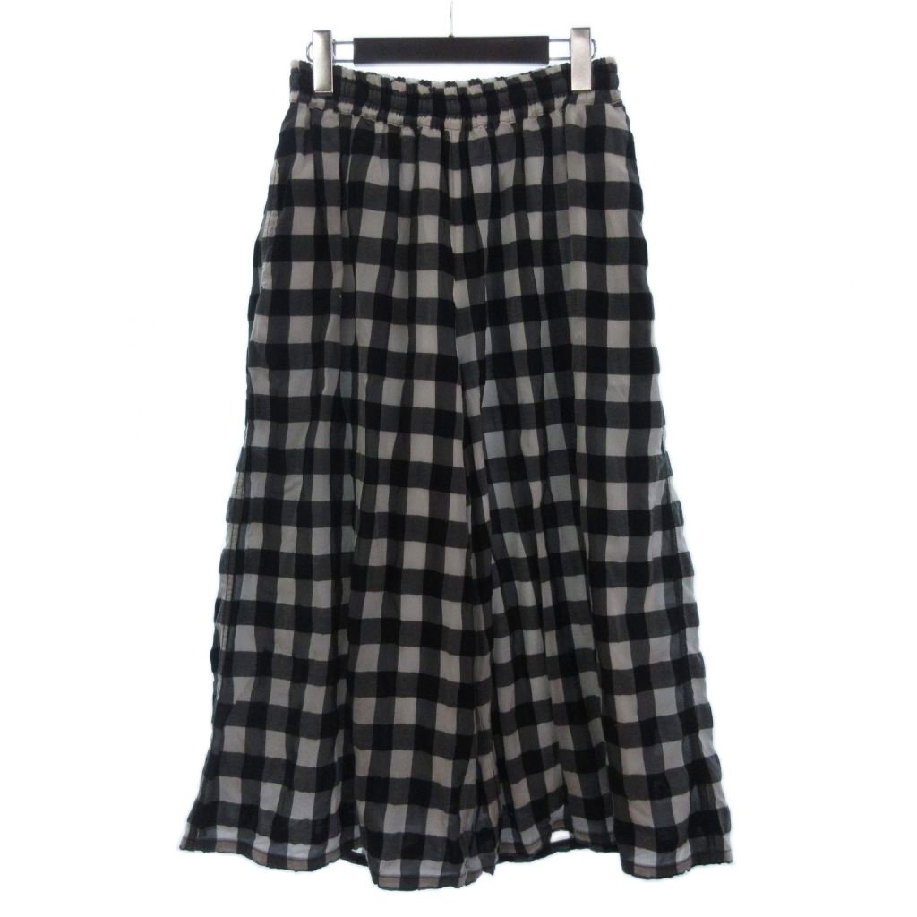 ズッカ zucca ワイドパンツ ガウチョパンツ ウエストゴムチェック 白 黒 ホワイト ブラック M レディース拍卖