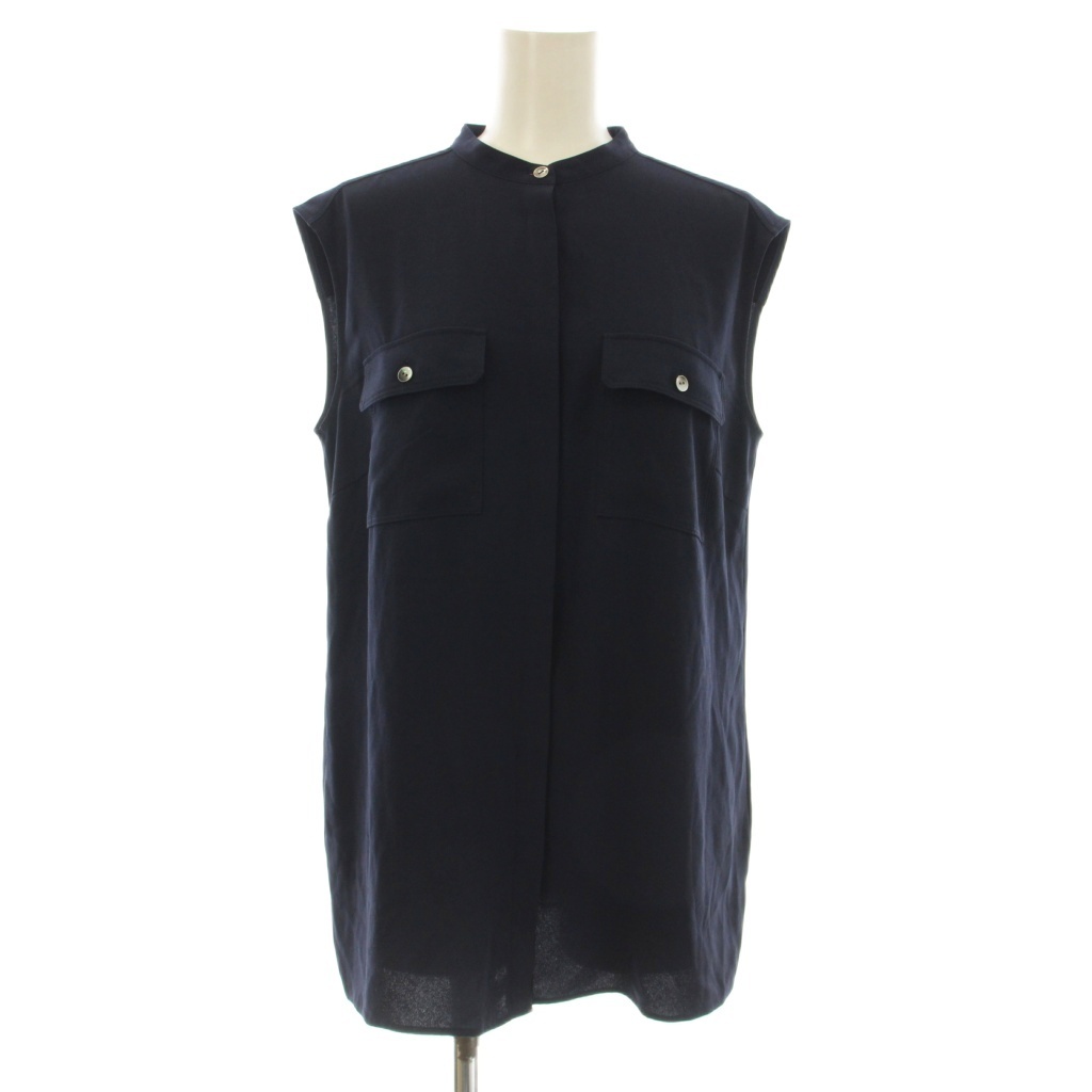 セオリー Theory 23SS POWDER CREPE SL MLT SHIRT スリーブレスブラウス シャツ ノースリーブ S 紺 ネイビー 01-3208200-890拍卖