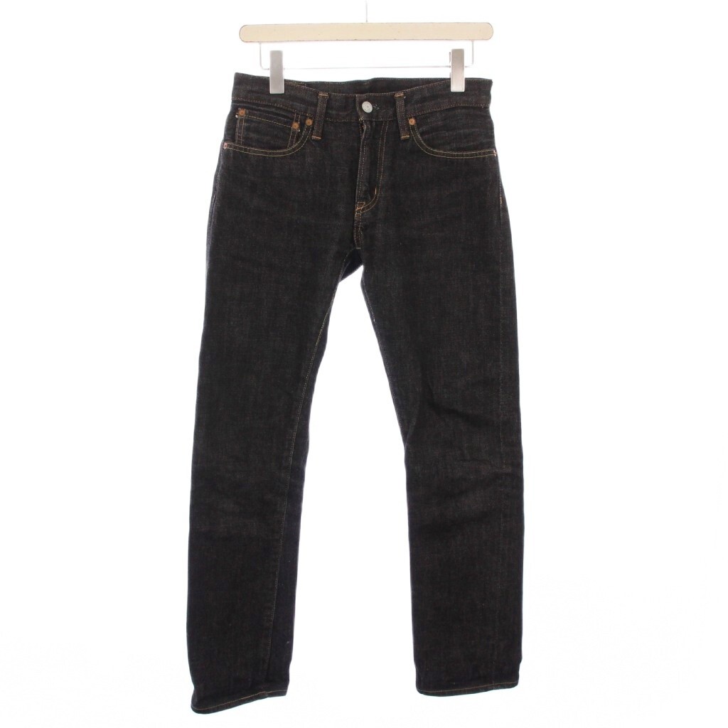 ドゥニーム DENIME スリムストレートデニムパンツ ジーンズ ジップフライ ロゴパッチ W28 L32 黒 ブラック 50-12-0085 /BB メンズ拍卖