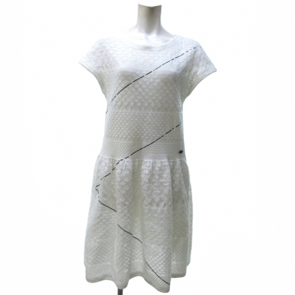 シャネル CHANEL 12SS チュールワンピース ひざ丈 フレア ココマークプレート 白 ホワイト ■MNK1拍卖