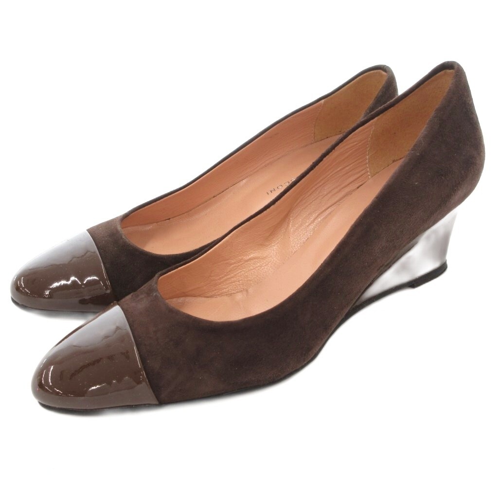 ファビオルスコーニ FABIO RUSCONI パンプス シューズ ウェッジソール エナメル スエード 37 茶 ブラウン /AE レディース拍卖