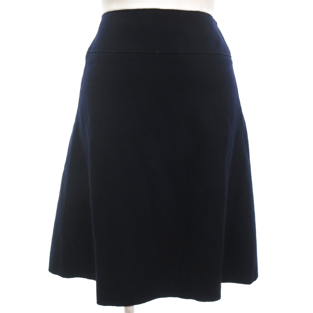 トゥモローランド TOMORROWLAND フレア スカート ウール ひざ丈 紺 ネイビー 36 S位 ■ECT レディース拍卖