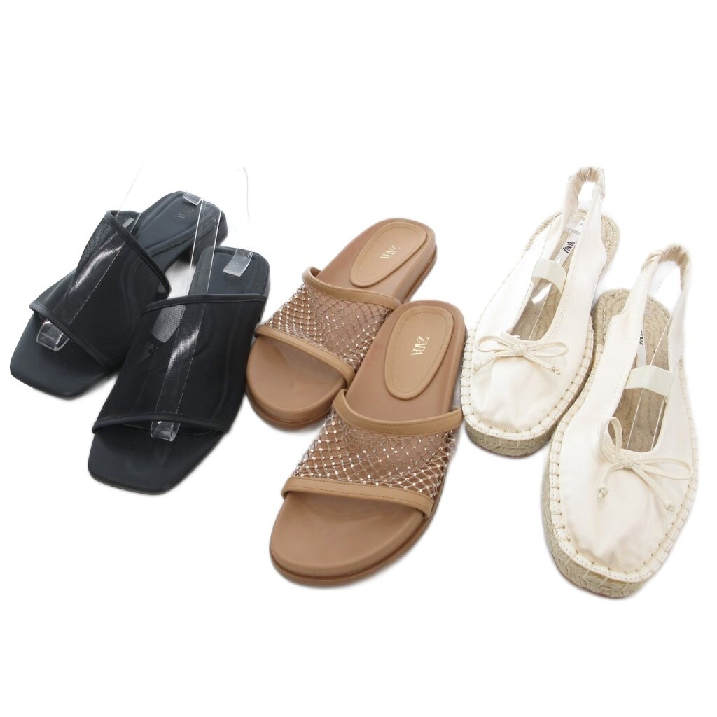 ザラ ZARA 3点セット サンダル シューズ 37 39 白 ホワイト ベージュ 黒 ブラック /AE レディース拍卖