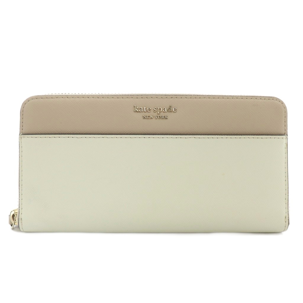 ケイトスペード KATE SPADE 長財布 レザー ラウンドファスナー ロゴ シルバー金具 ベージュ 白 ホワイト WLRU5449拍卖