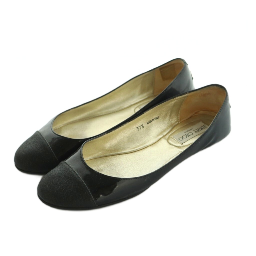 ジミーチュウ JIMMY CHOO フラットパンプス ラウンドトゥ エナメル 37.5 24.5cm 黒 /MI ■OS レディース拍卖