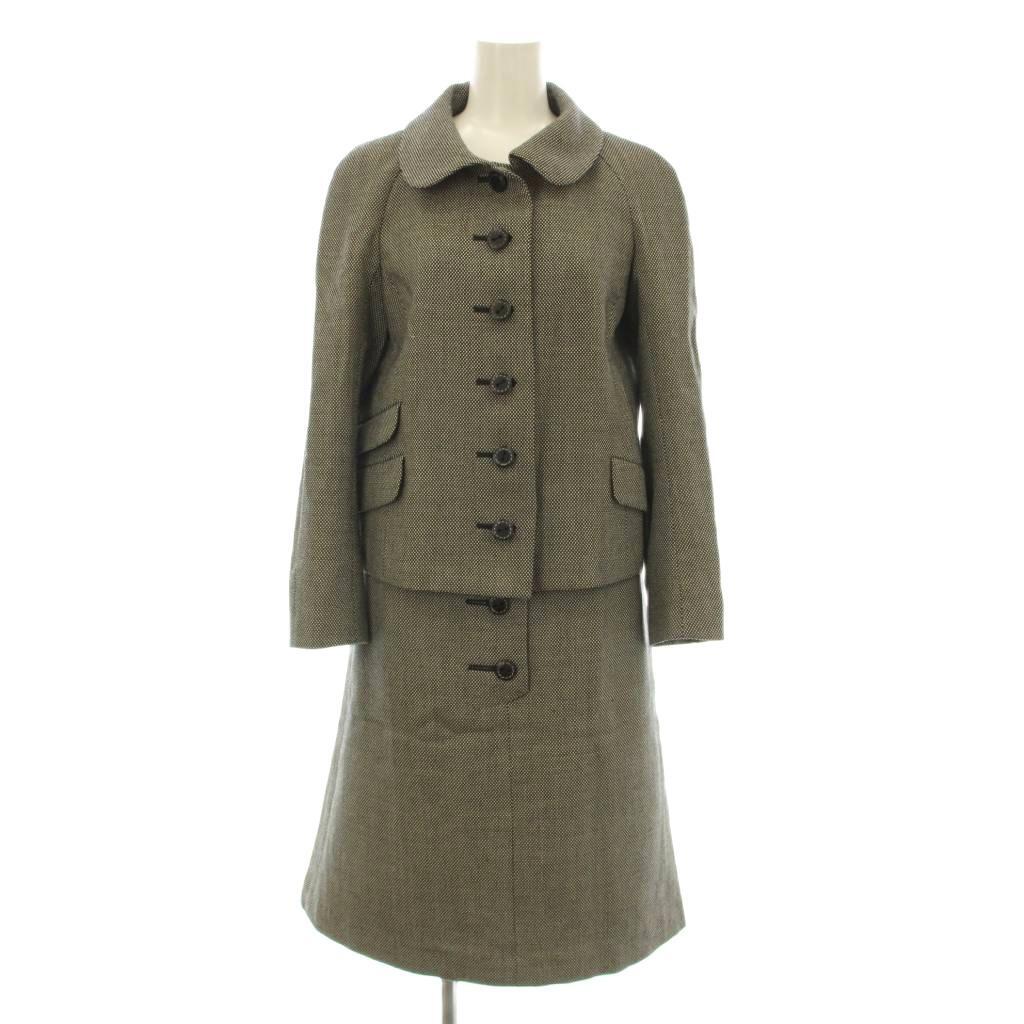 ジュンコシマダ スーツ セットアップ ステンカラージャケット スカート ひざ丈 ボタンデザイン 総柄 ウール 9 ブラック グレー拍卖