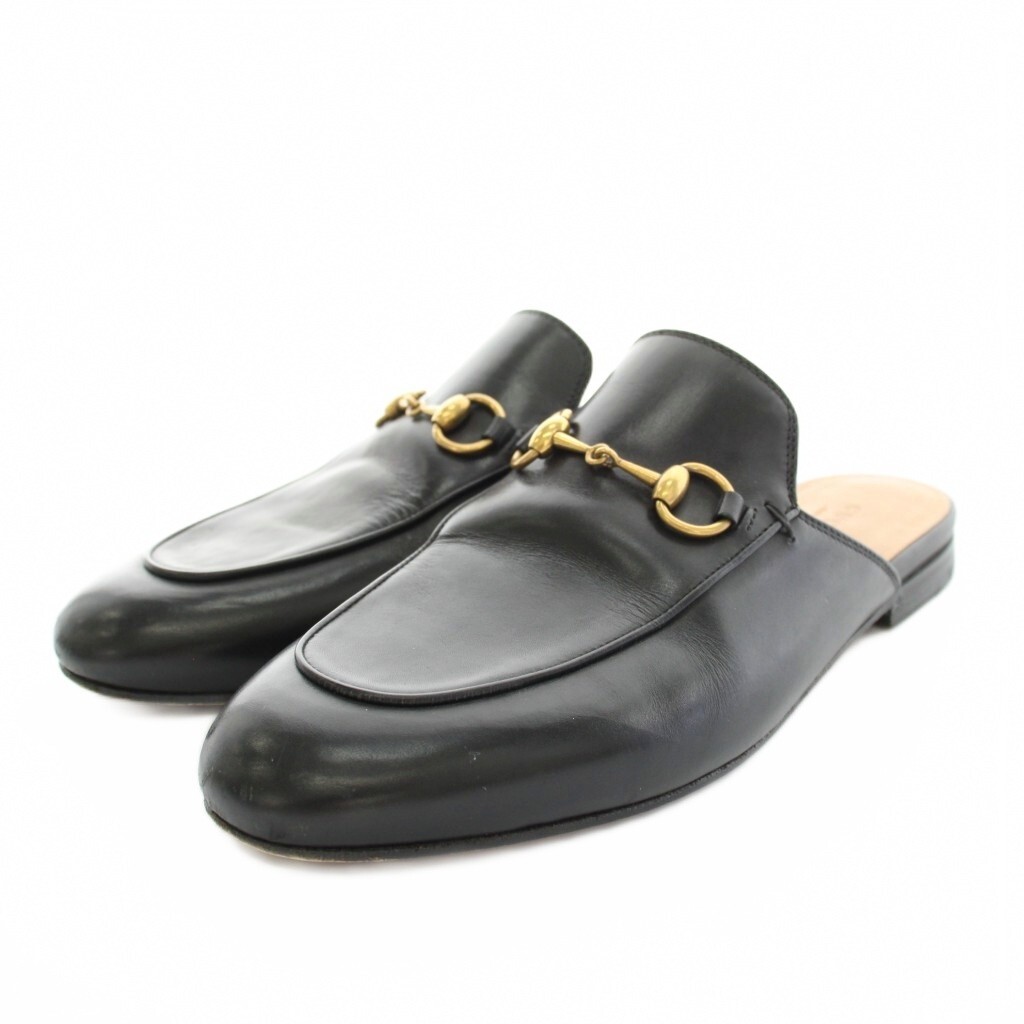 グッチ GUCCI プリンスタウン ミュール ローファー サンダル ビット レザー 37 黒 ブラック 423513 /YT レディース拍卖