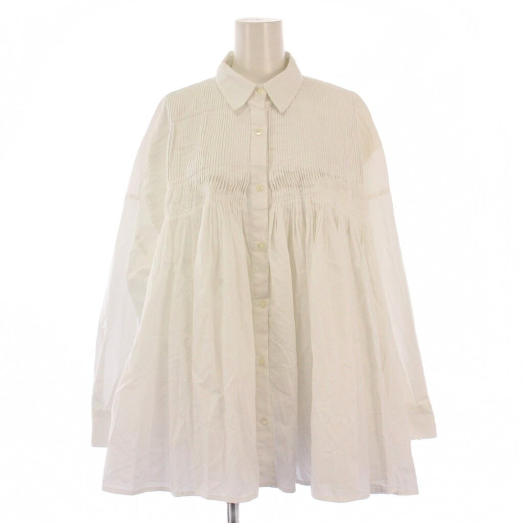 ミズイロインド mizuiro ind コットンピンタックシャツチュニック ブラウス 長袖 レギュラーカラー F 白 ホワイト 1-230010拍卖