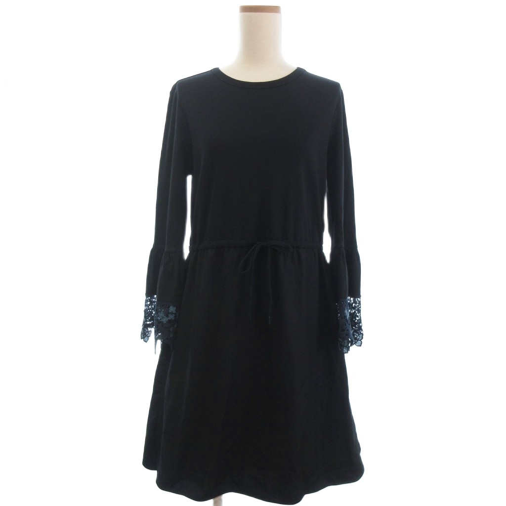 シーバイクロエ SEE BY CHLOE レーススリーブ ワンピース ひざ丈 ドロスト 黒 ブラック M レディース拍卖