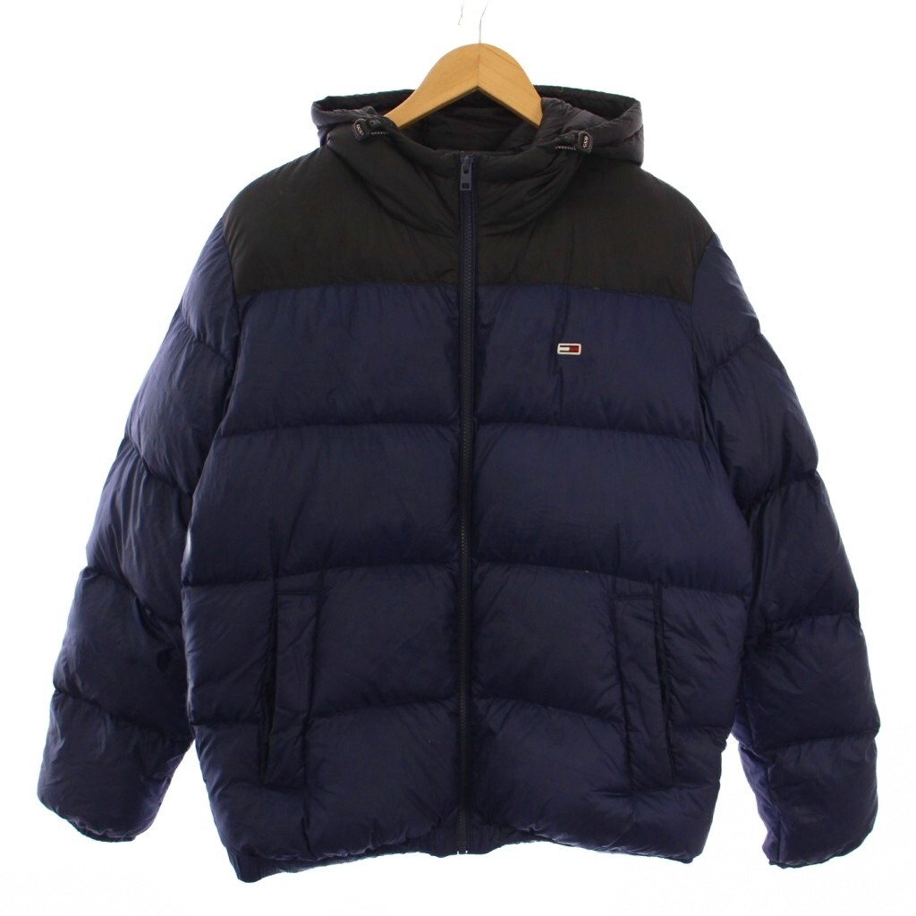 トミーヒルフィガー TOMMY HILFIGER JEANS ダウンジャケット ジップアップ フード ロゴ刺繍 M 紺 黒 6800315624 /BM メンズ拍卖