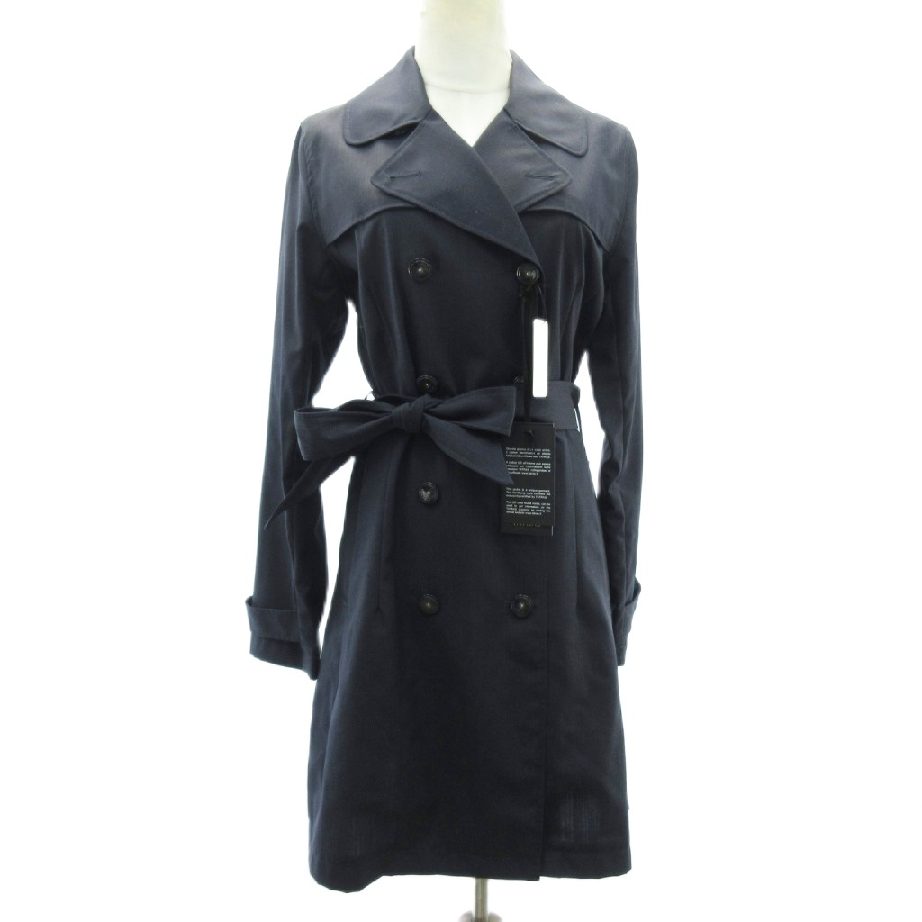 未使用品 タトラス TATRAS タグ付き ウール トレンチコート ダブル ロング 紺 ネイビー 3 L LTA14S4383 レディース拍卖
