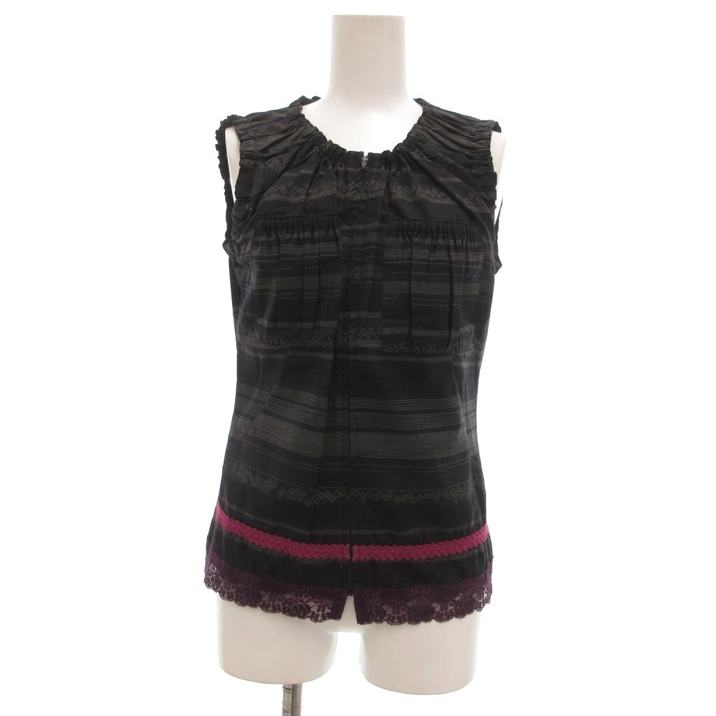 ジャンポールゴルチエ ファム Jean Paul GAULTIER FEMME ノースリーブ ブラウス カットソー ジップアップ レース 総柄 40 黒拍卖