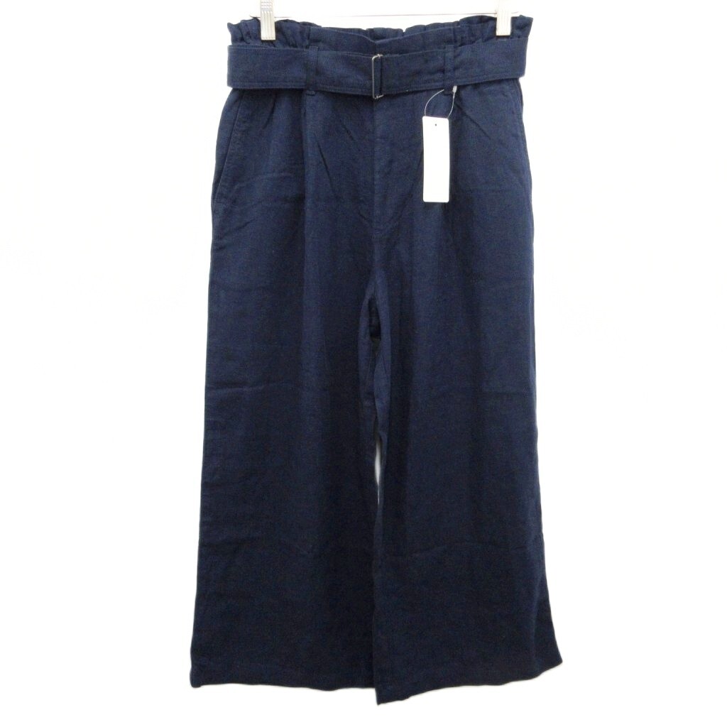 未使用品 ユニクロ UNIQLO タグ付 ベルテッド リネンレーヨン ワイドパンツ ハイウエスト M 紺 ネイビー 221-424932 ■MET2拍卖