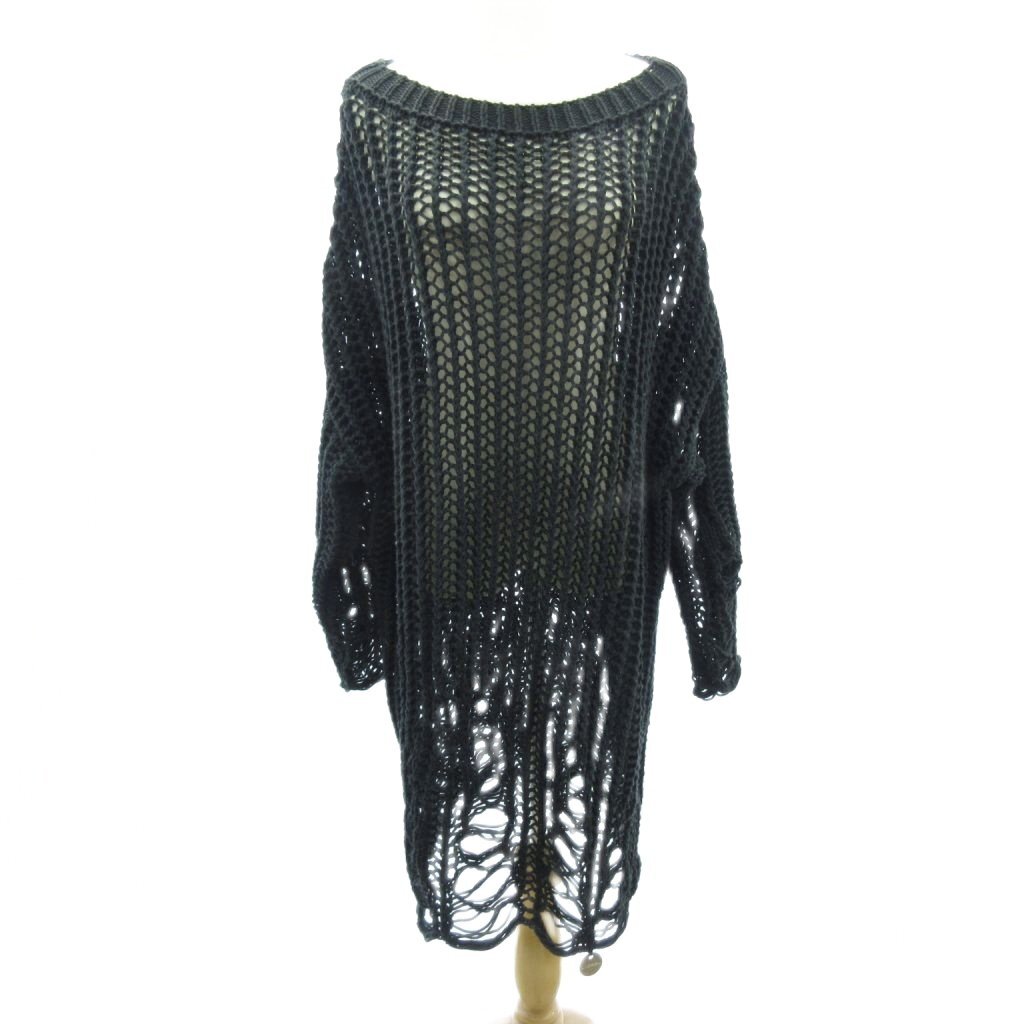 ディーゼル DIESEL ダメージ加工 ニット セーター かぎ編み 透かし編み 黒 ブラック F フリーサイズ STK レディース拍卖