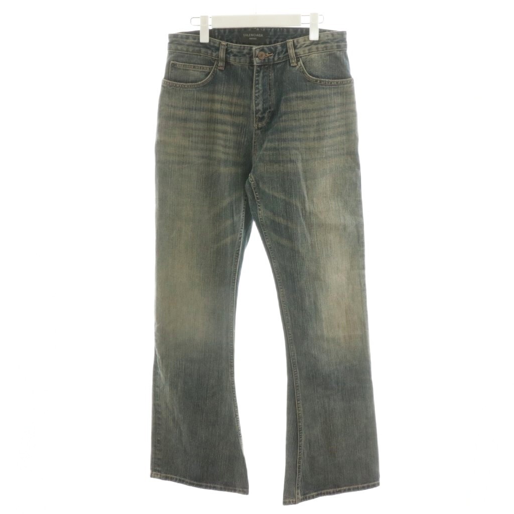 バレンシアガ BALENCIAGA 23AW デニムパンツ ジーンズ ジーパン ジッパーフライ ウォッシュド加工 ブーツカット M 青 751089拍卖