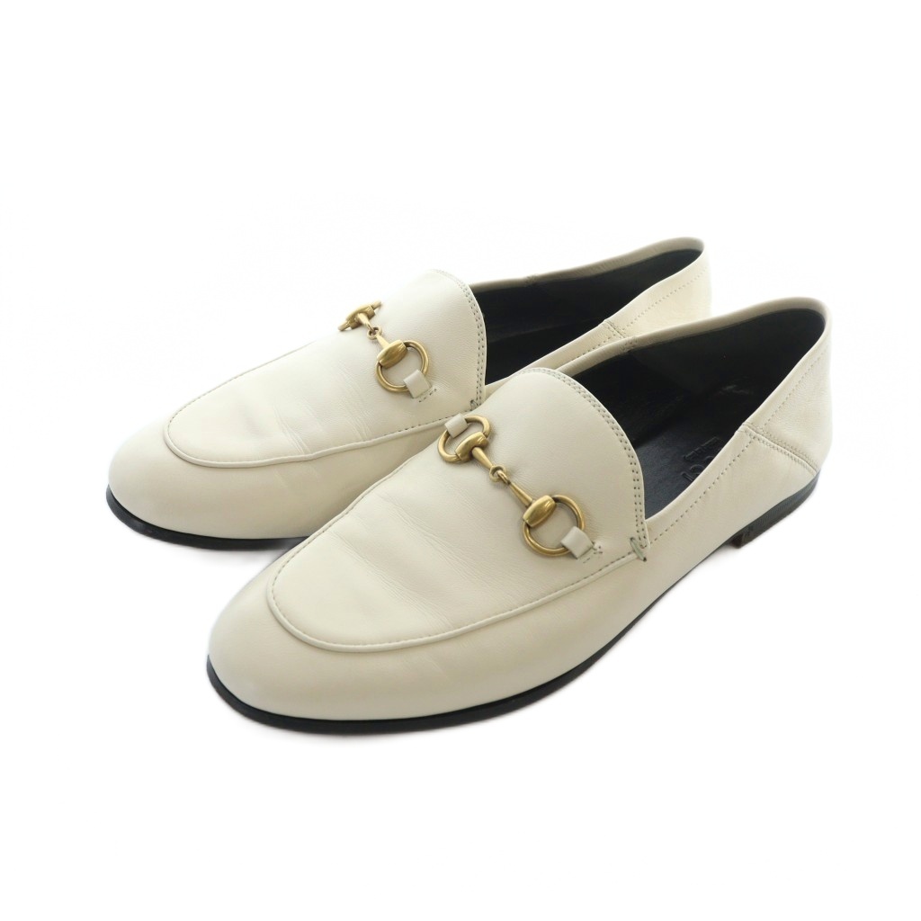グッチ GUCCI パンプス ラウンドトゥ ロゴ レザー 36.5 23.5cm 白 ホワイト ■GY11 /MQ ■OH レディース拍卖