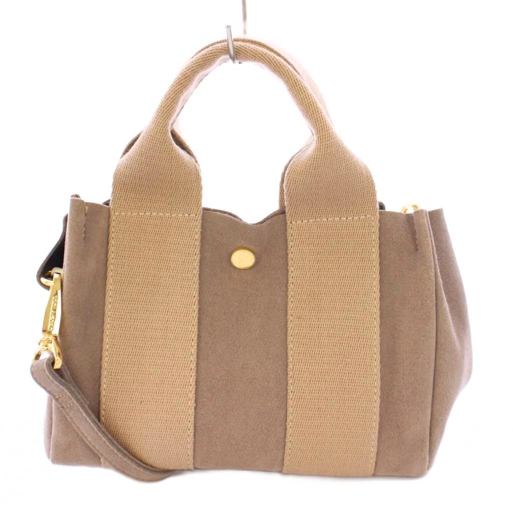 ヴィオラドーロ VIOLA d'ORO 2WAY ハンドバッグ ショルダーバッグ スエード キャンバス 切替 バイカラー グレー ベージュ拍卖