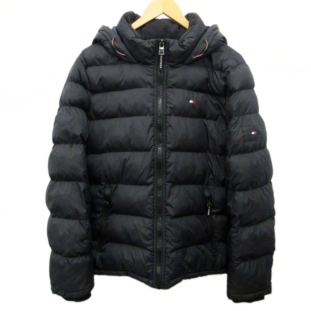 トミーヒルフィガー TOMMY HILFIGER 中綿ジャケット ブルゾン ナイロン ロゴ パッチ フード S 黒 ブラック ■YHS8 1013 メンズ拍卖
