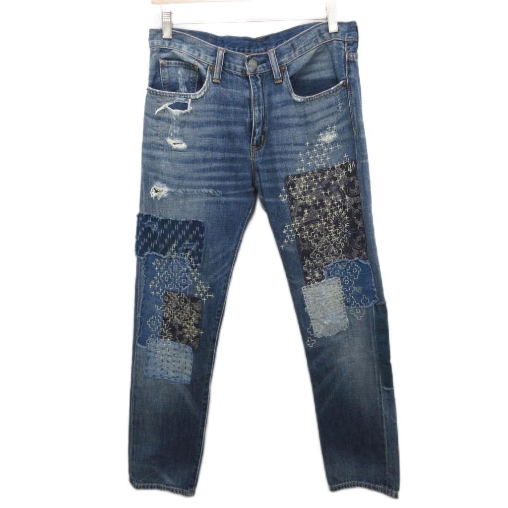 デニム&サプライ ラルフローレン DENIM & SUPPLY RALPH LAUREN パッチワークデニムパンツ ジーンズ ダメージ加工 インディゴ 26 約S拍卖