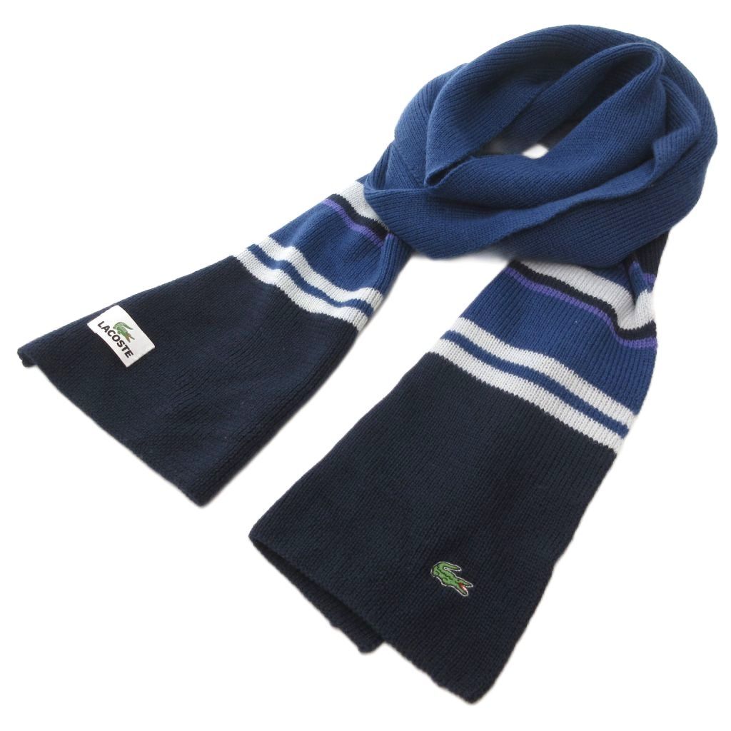 ラコステ LACOSTE マフラー ボーダー ロゴ 紺 ネイビー /AE メンズ拍卖