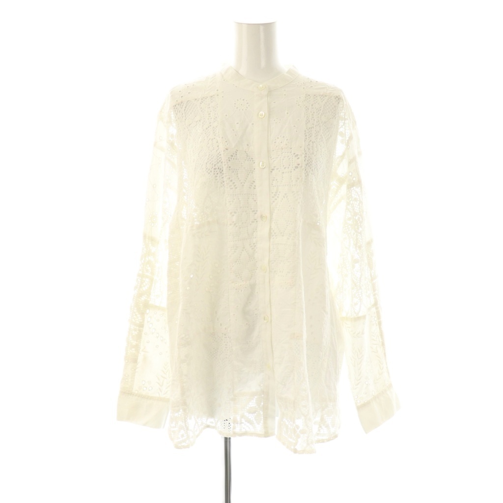 ジャーナルスタンダード レリューム JOURNAL STANDARD relume 25SS パッチワークレースシャツ 長袖 バンドカラー F 白 ホワイト拍卖