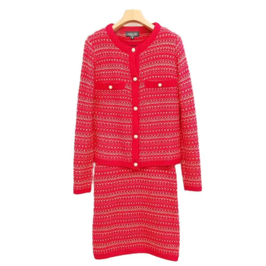 エミリアウィズ EmiriaWiz ニット アンサンブル セットアップ スーツ ワンピース ジャケット S レッド系 レディース拍卖