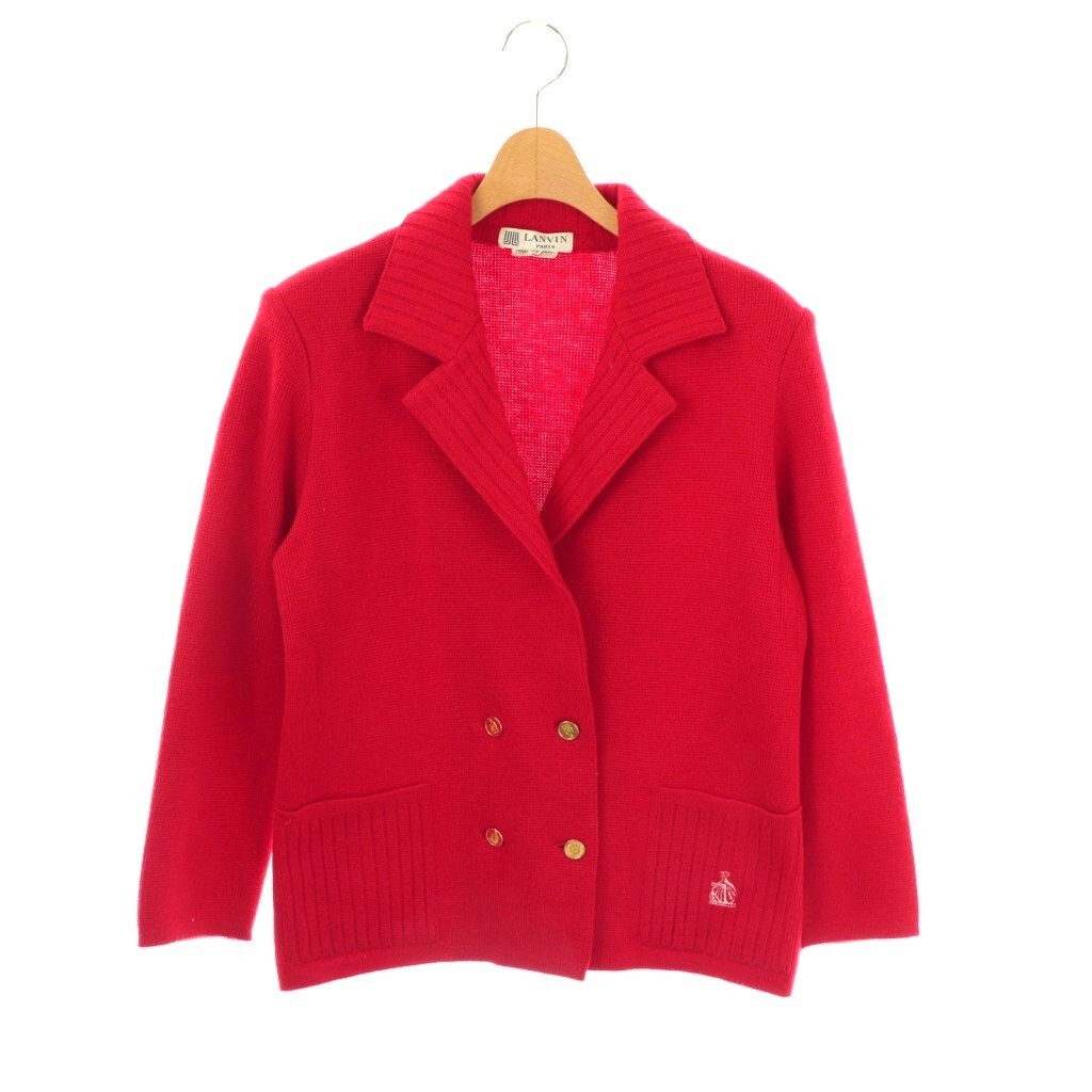 ランバン LANVIN ニットジャケット テーラード ダブル 42 レッド /ES ■GY53 レディース拍卖