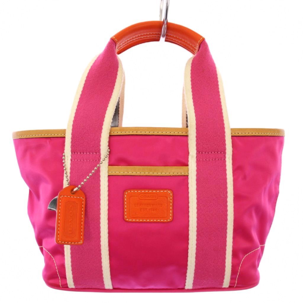 コーチ COACH シグネチャー ハンドバッグ ナイロン ピンク 1893 /BM レディース拍卖