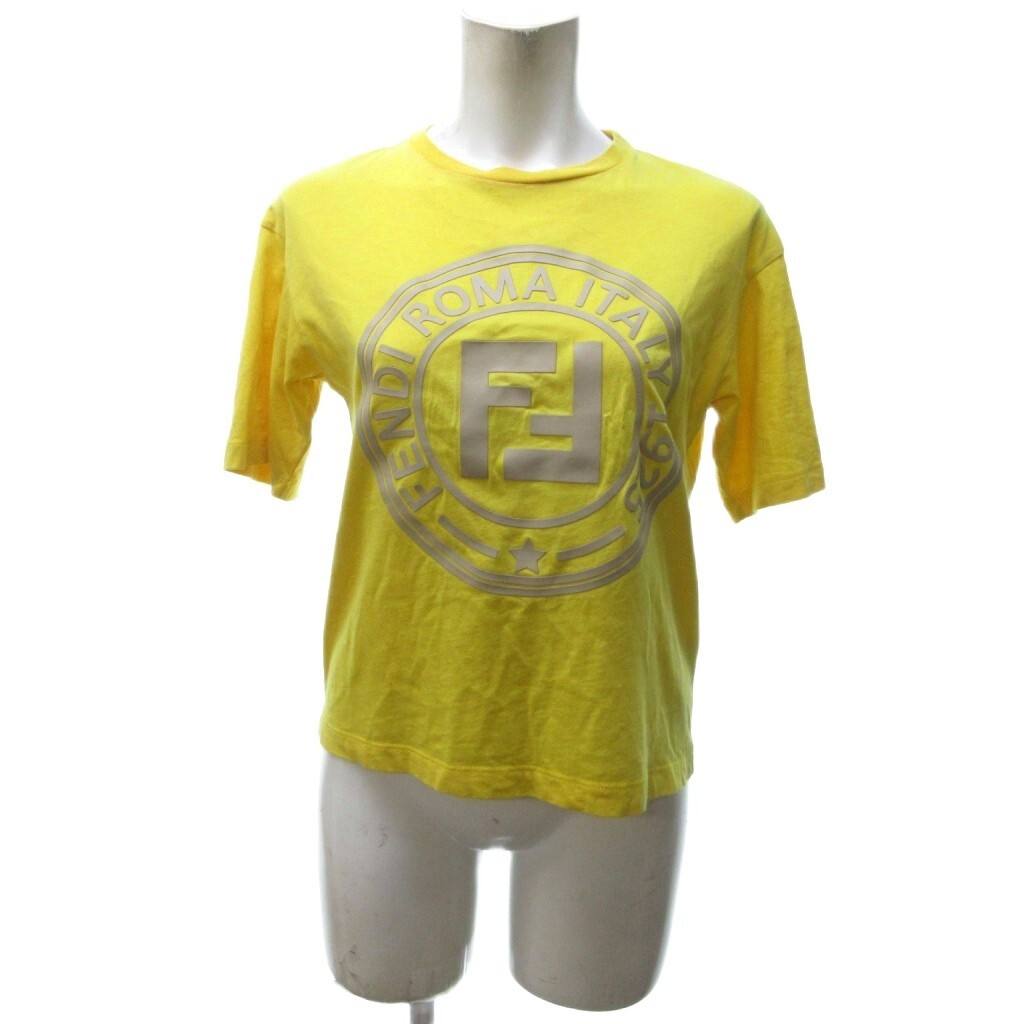 フェンディ FENDI Tシャツ カットソー 半袖 ロゴ クロップド丈 黄色 イエロー 約XS拍卖