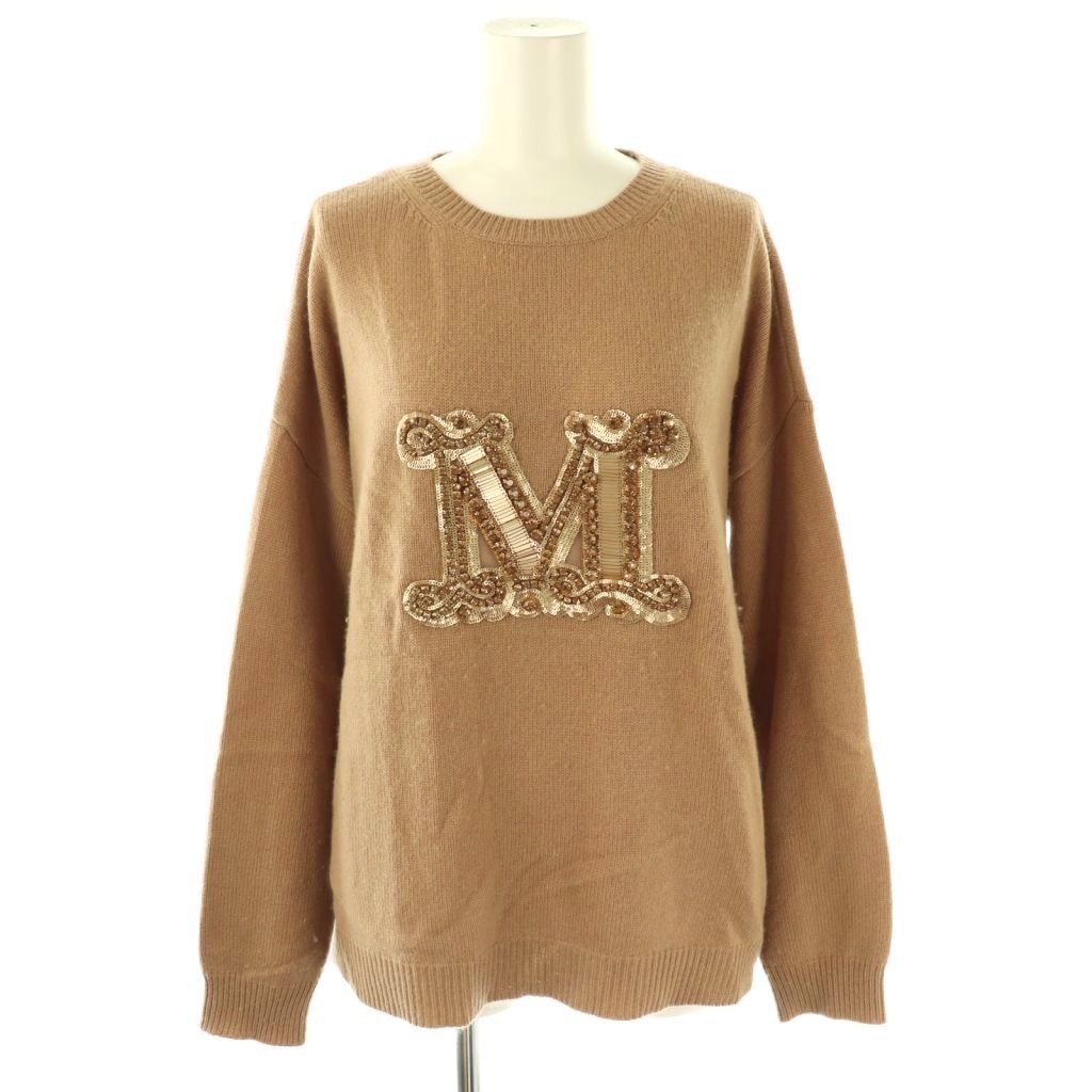 マックスマーラ MAX MARA 23年 PALATO Mロゴ ビジュー ウール カシミヤ混 ニット セーター M キャメル /DF ■OS レディース拍卖