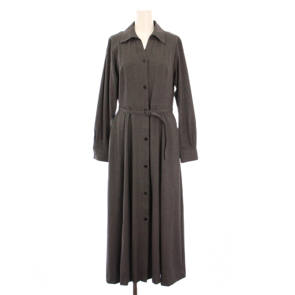 ロッソ ROSSO アーバンリサーチ ウエストベルトフレアワンピース フレア マキシ ロング 長袖 スキッパー 無地 F グレー RA37-26F711拍卖