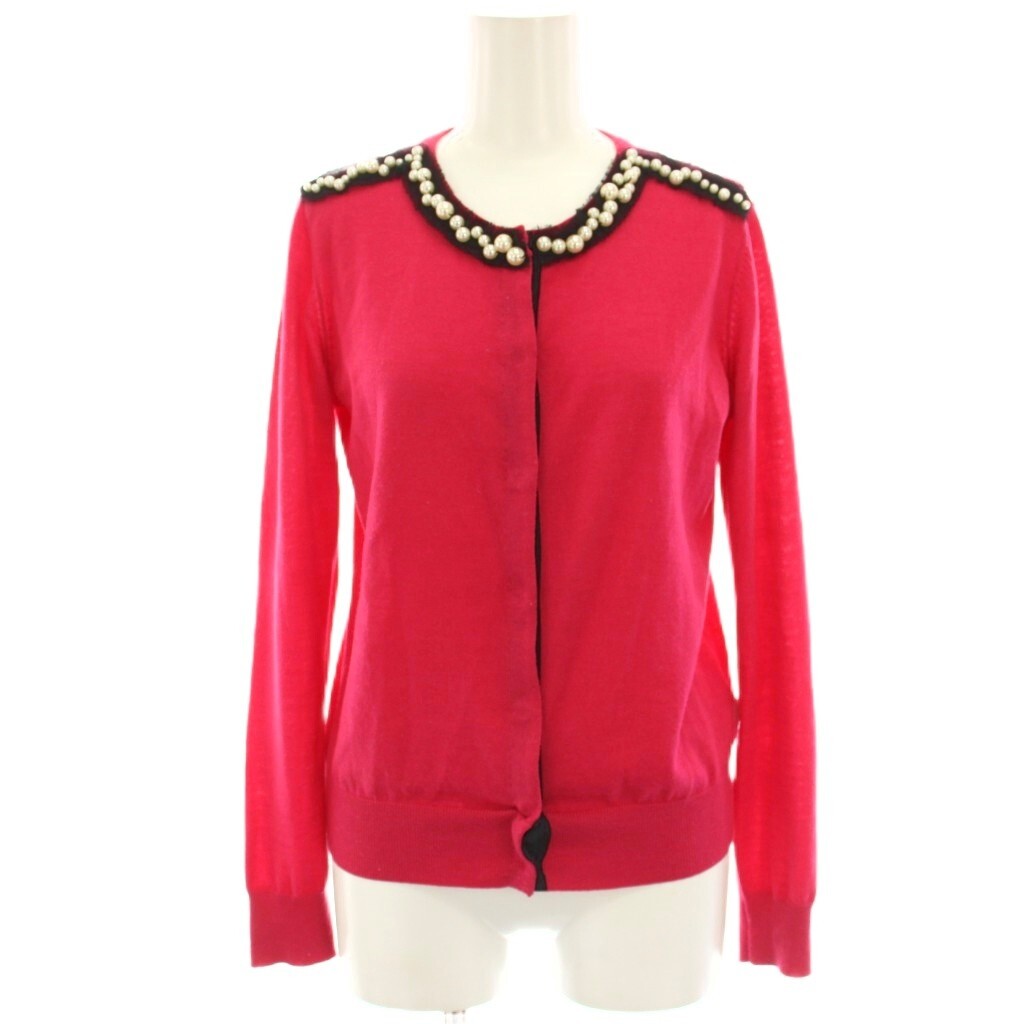 ランバンオンブルー LANVIN en Bleu ニットカーディガン 長袖 パール装飾 薄手 ウール レース 38 ピンク 3706818 /HN レディース拍卖