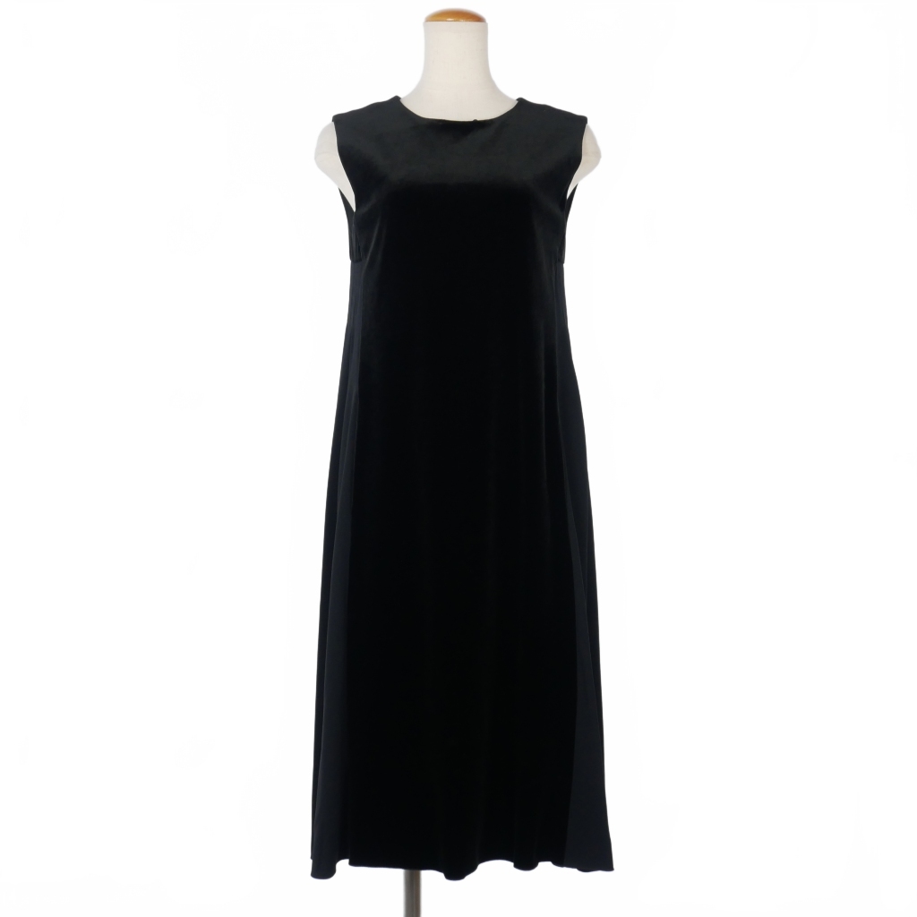 ベロアノワール バイ フォクシー ニューヨーク VELOUR NOIR by FOXEY NEW YORK ベロア切替 ワンピース ドレス ノースリーブ 40 黒拍卖