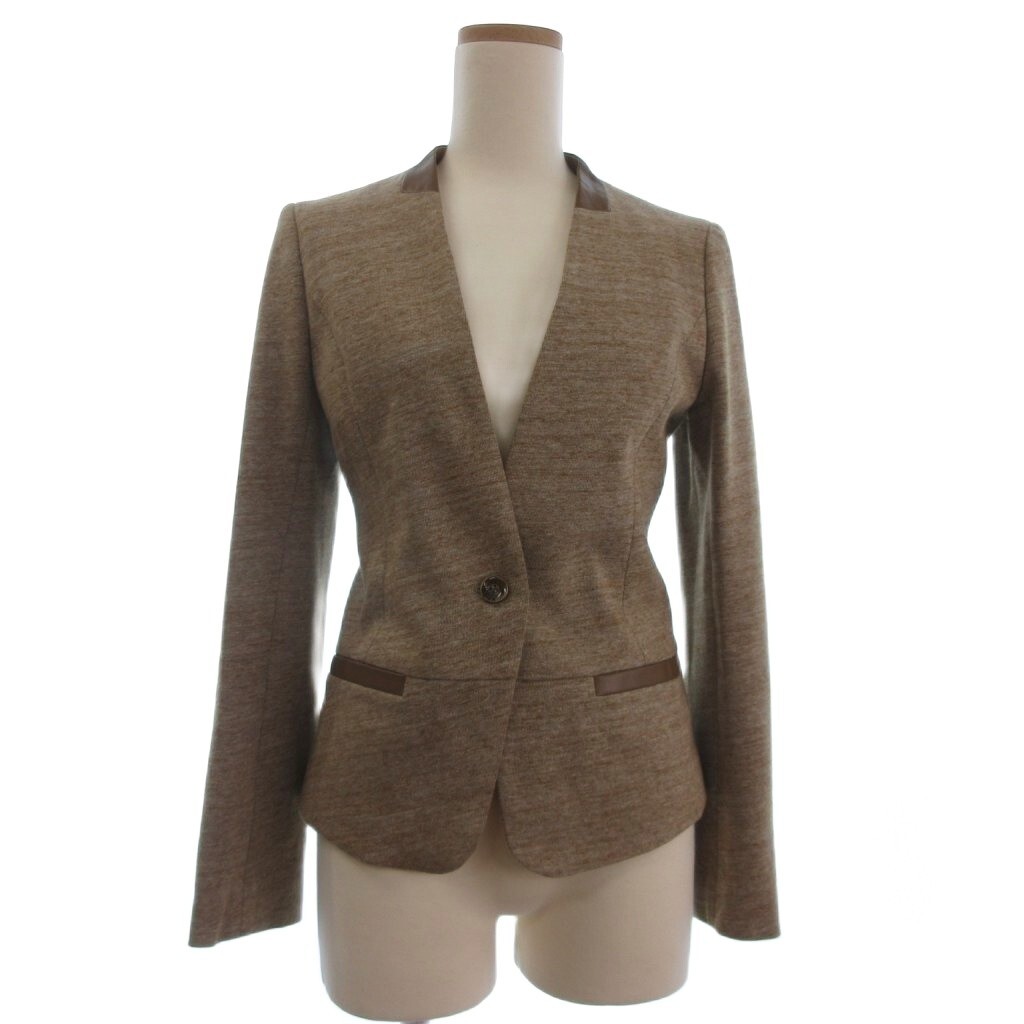 インディヴィ INDIVI ノーカラージャケット 長袖 127-49036 茶 ブラウン 38 レディース拍卖