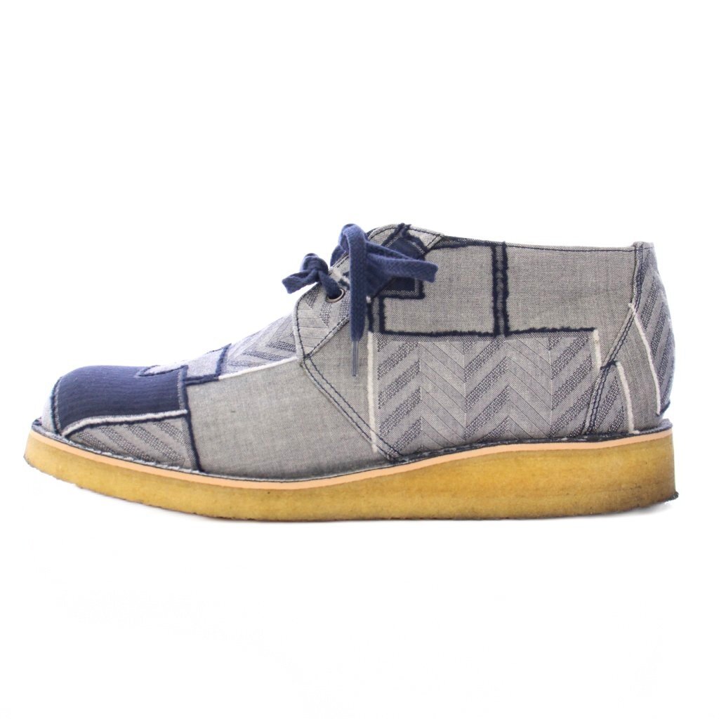 ホワイトマウンテニアリング White Mountaineering デザートブーツ ショート レースアップ 厚底 パッチワーク 29cm 紺 ネイビー拍卖