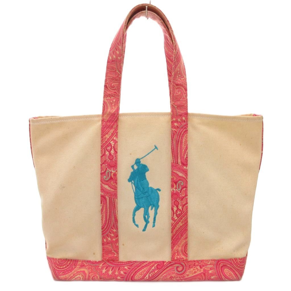ポロ ラルフローレン POLO RALPH LAUREN トートバッグ ビッグポニー ペイズリー柄 アイボリー ピンク /AE ■GY13 レディース拍卖