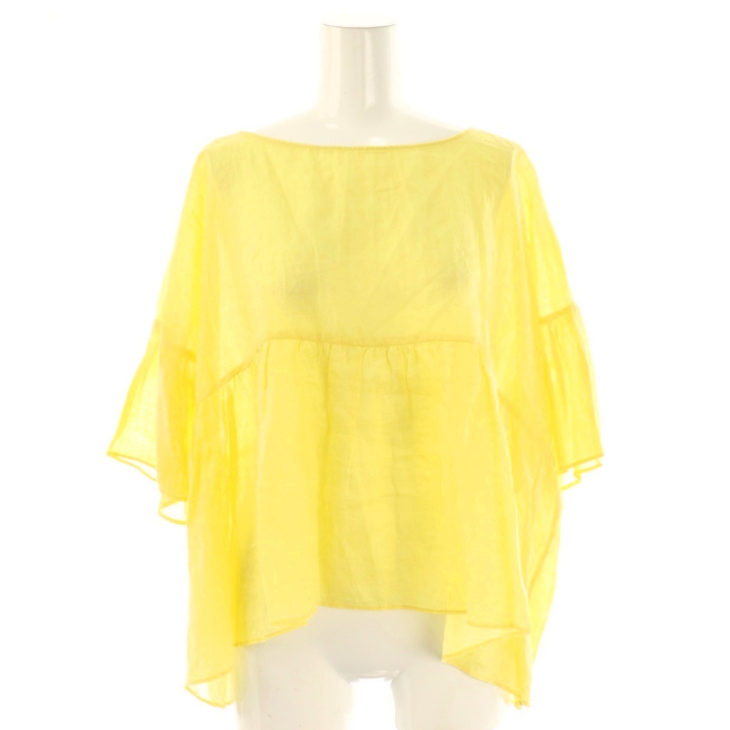 デミルクス ビームス Demi-Luxe BEAMS ラミーラッフルブラウス 半袖 麻 リネン F 黄 イエロー /AT ■OS レディース拍卖