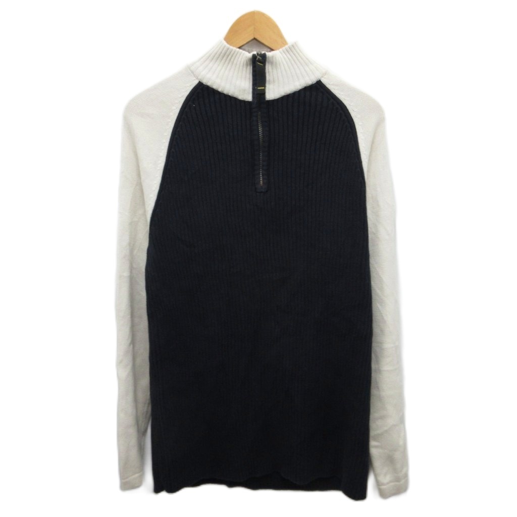 ノーティカ NAUTICA コットンニット セーター ハーフジップ ハイネック ラグラン L 紺 ネイビー 白 ホワイト ■MET2 メンズ拍卖