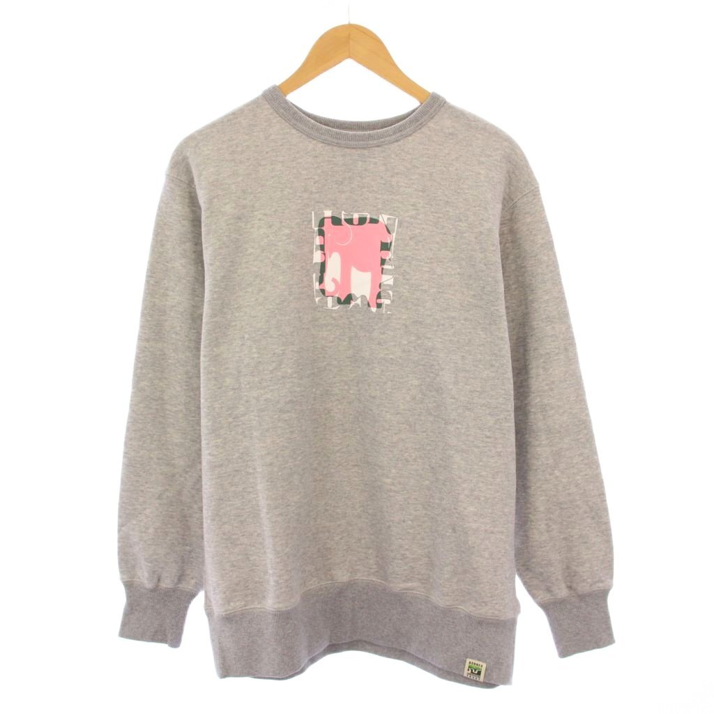 未使用品 ハンティングワールド HUNTING WORLD スウェット トレーナー 長袖 クルーネック ストレッチ プリント L グレー タグ付き拍卖