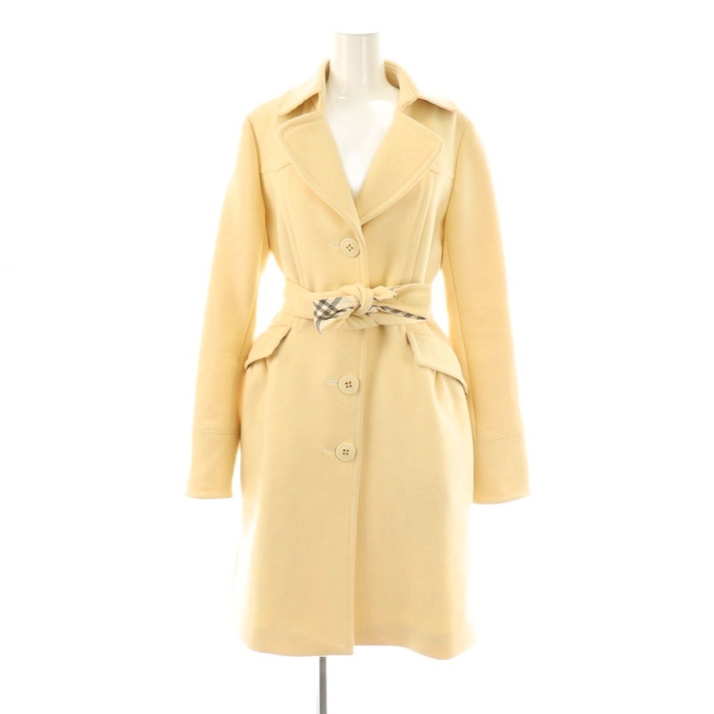 バーバリーブルーレーベル BURBERRY BLUE LABEL ウール ロングコート 裏地チェック 40 アイボリー /AT ■OS レディース拍卖