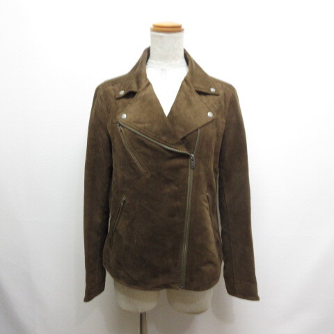 ユニクロ UNIQLO スウェードタッチ ライダース ジャケット ダブル スエード M 茶 ブラウン レディース拍卖