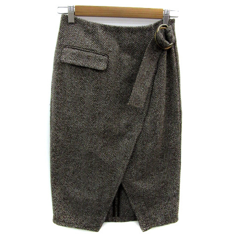 リリーブラウン Lily Brown タイトスカート ミモレ丈 スリット ベルト付き ヘリンボーン柄 0 茶 ブラウン /MA9 レディース拍卖