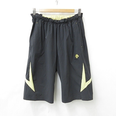 デサント DESCENTE スポーツウエア ハーフパンツ 別布 メッシュ 切替 ゴム ドロスト 黒 黄 ブラック イエロー L メンズ拍卖