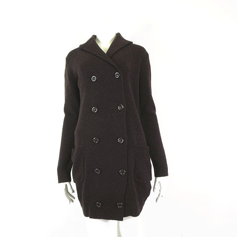 ミッシェルクラン MICHEL KLEIN ニット ジャケット カーディガン ウール ロング ダブル ショールカラー 長袖 M 38 茶 ブラウン レディース拍卖