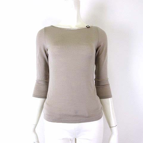 ミッシェルクラン MICHEL KLEIN ニット セーター ウール 7分袖 ネックベルト M 38 グレーベージュ グレージュ レディース拍卖