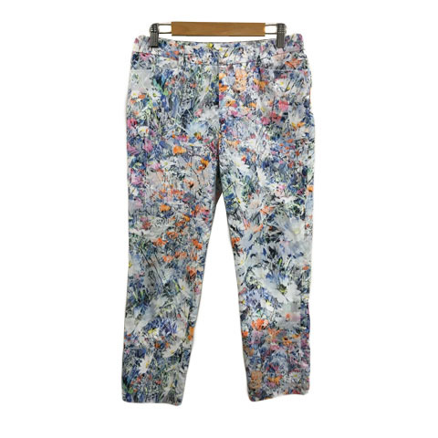 アナイ ANAYI パンツ テーパード クロップド マルチカラー 総柄 38 白 青 ホワイト ブルー レディース拍卖