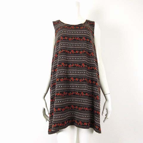 Xico ニット チュニック カットソー ボーダー 花柄 ストレッチ ノースリーブ 4L 茶 ブラウン マルチカラー 大きいサイズ レディース拍卖